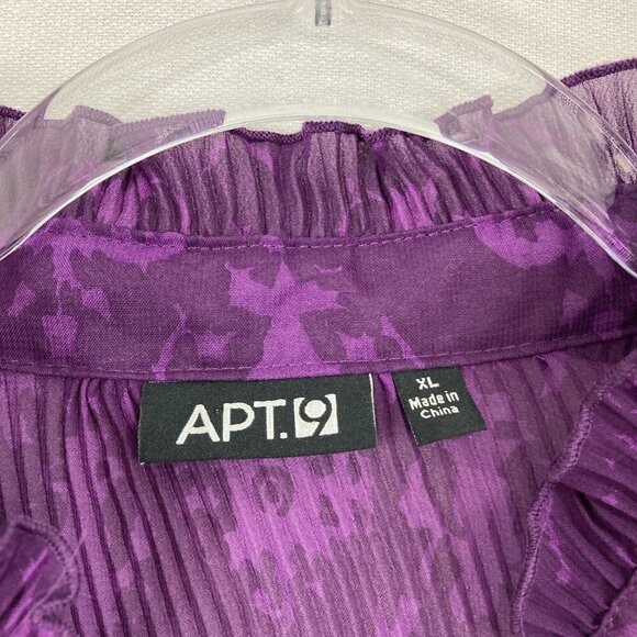 APT. 9 Purple Black Ombre Pleated Stretch Ruffle Button Down XL Whimsigoth - Picture 2 of 9